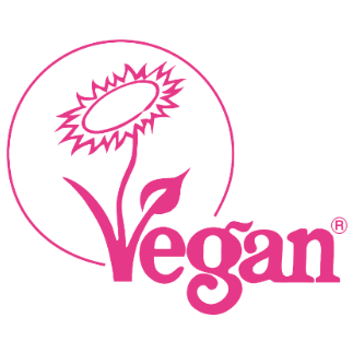 Vegan logo with a sunflower and the word 'Vegan' on a white background